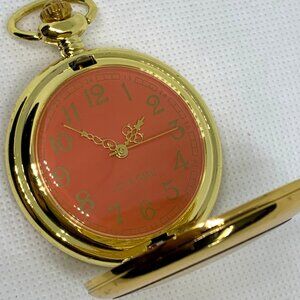 Gold tone Pocket Watch joy & iman Quartz analog orange dial 46mm running
